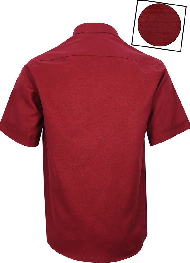 فاريتا Men's Claret Red Short Sleeved Classic Cut Collar Buttoned Cotton Satin Shirt