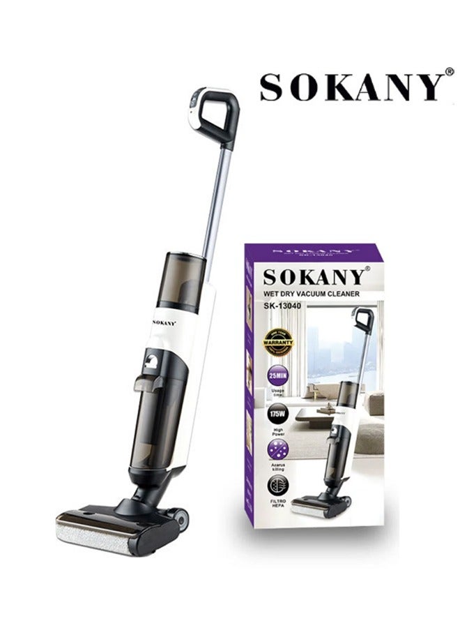 سوكاني مكنسة كهربائية لاسلكية للتنظيف الجاف والرطب مع ممسحة، مكنسة ذكية ذاتية التنظيف، مدة تشغيل ٢٥ دقيقة، تنظيف متعدد الأسطح، مثالية للأرضيات الصلبة، جميع الزوايا، البقع اللزجة وشعر الحيوانات الأليفة، ١٧٥ واط، SK-13040، أبيض - Image 1