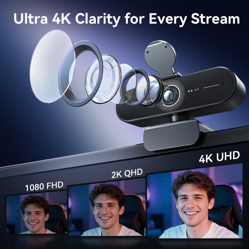 EMEET C60E 4K Webcam for Streaming & Gaming â€“ PDAF Autofocus, Dual Mics, Live Streaming Camera with Auto Light Correction, Plug & Play USB Webcam for PC & Mac - Image 2