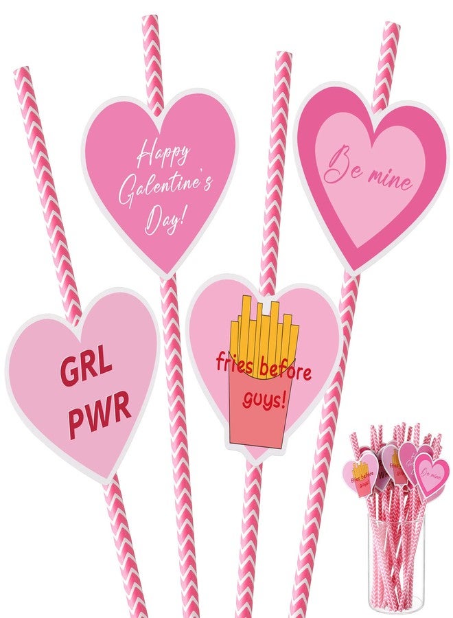 Potchen 48 Pcs Galentines Day Paper Straws Be My Galentine Paper Straw Decor Galentine's Party Decoration for Women Girls Ladies Galentines Day - Image 1