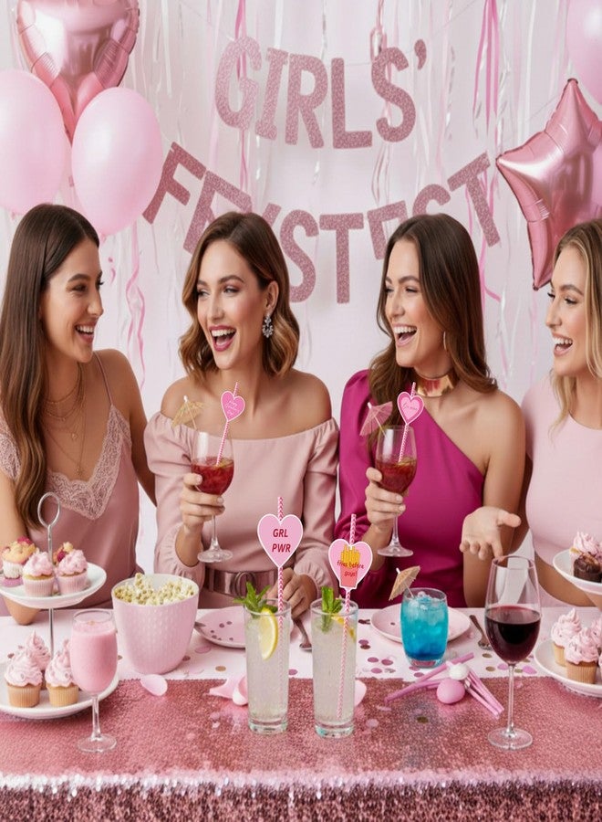 Potchen 48 Pcs Galentines Day Paper Straws Be My Galentine Paper Straw Decor Galentine's Party Decoration for Women Girls Ladies Galentines Day - Image 5