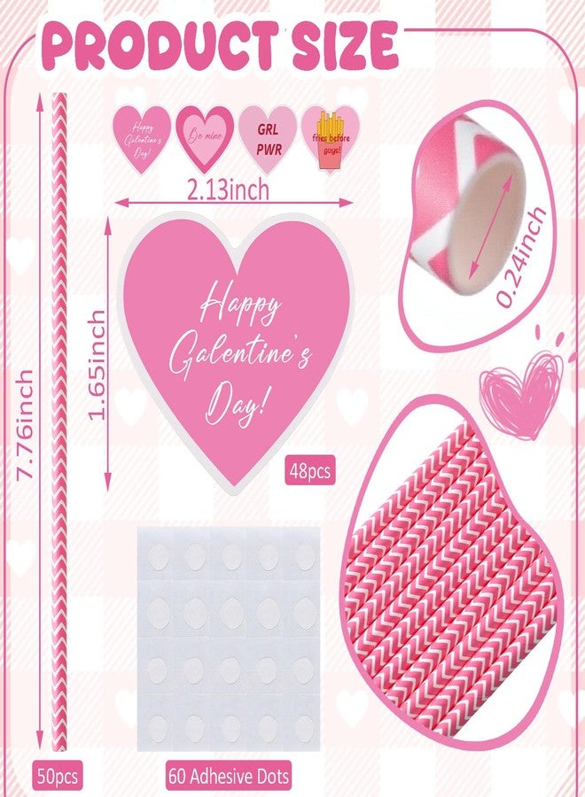 Potchen 48 Pcs Galentines Day Paper Straws Be My Galentine Paper Straw Decor Galentine's Party Decoration for Women Girls Ladies Galentines Day - Image 2