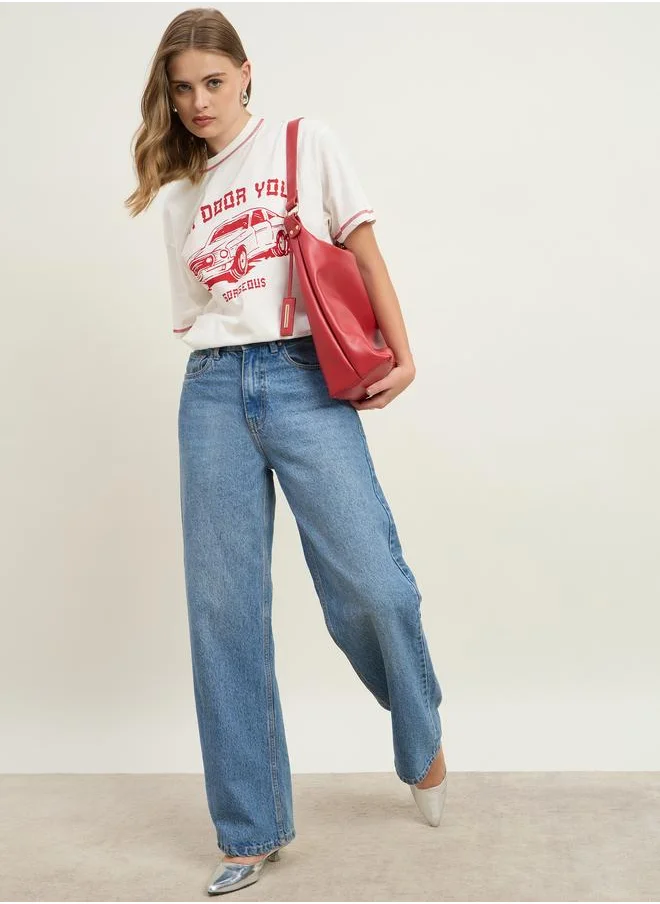 Styli Styli Graphic Print Contrast Stitch Detail Oversized T-Shirt