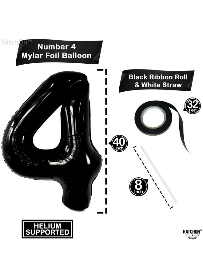 KATCHON Black Number 4 Balloons Giant 40 Inch ; Black 4 Balloon Number For 4Th Birthday Decorations Girl ; 4 Year Old Balloon For 4Th Birthday Decorations For Boys ; Black 4Th Birthday Balloons  - Image 5