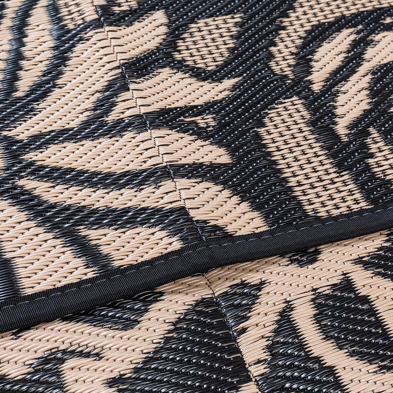 WondRg Outdoor Plastic Straw Rug Waterproof Patio 5x8 Black Brown Floral Mat for Porch Camping RV Balcony Deck Courtyard Reversible Lightweight Durable Portable Carpet - Image 4