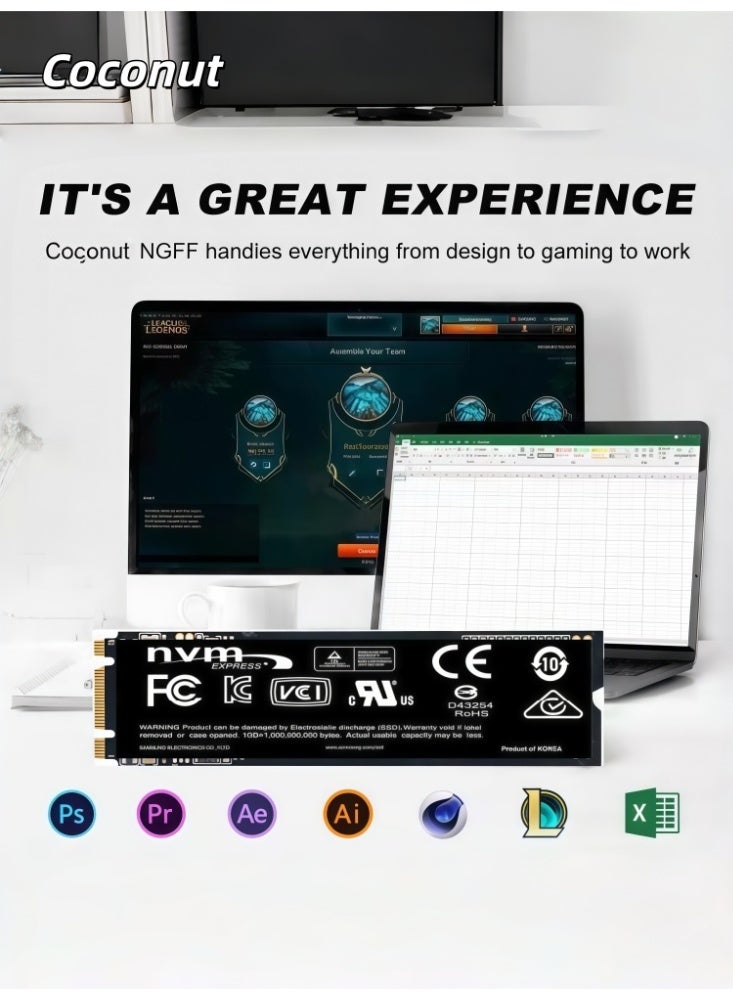 كوكونات 1TB PRO، قرص صلب سريعي الأداء بسرعة 1460 ميجابايت/ثانية، وواجهة M.2 2280، محرك داخلي صلب، مناسب للألعاب والتحرير وتصميم الصور عالية الأداء. مناسب لأجهزة الكمبيوتر المكتبية وأجهزة الكمبيوتر المحمولة، وتوافق مع غلافات أقراص الصلب الداخلية والخارجية. (واجهة NGFF) - Image 4