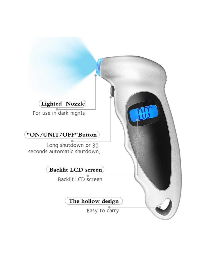 SYOSI Digital Tire Pressure Gauge, Tyre Pressure Checker, 150PSI 4 Settings, with Backlit LCD and Anti-Skid Grip for Easy and Accurate Reading, for Cars, Trucks and Bicycles  - Image 2