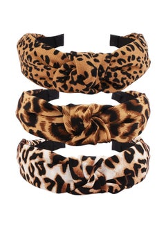 Leopard Headband 3Pcs Leopard Print Headbands For Women Top Knot Headband For Women Cheetah Print Headband Womens Knotted Headbands Fashion Cute Headband Hair Accessories For Women Girls