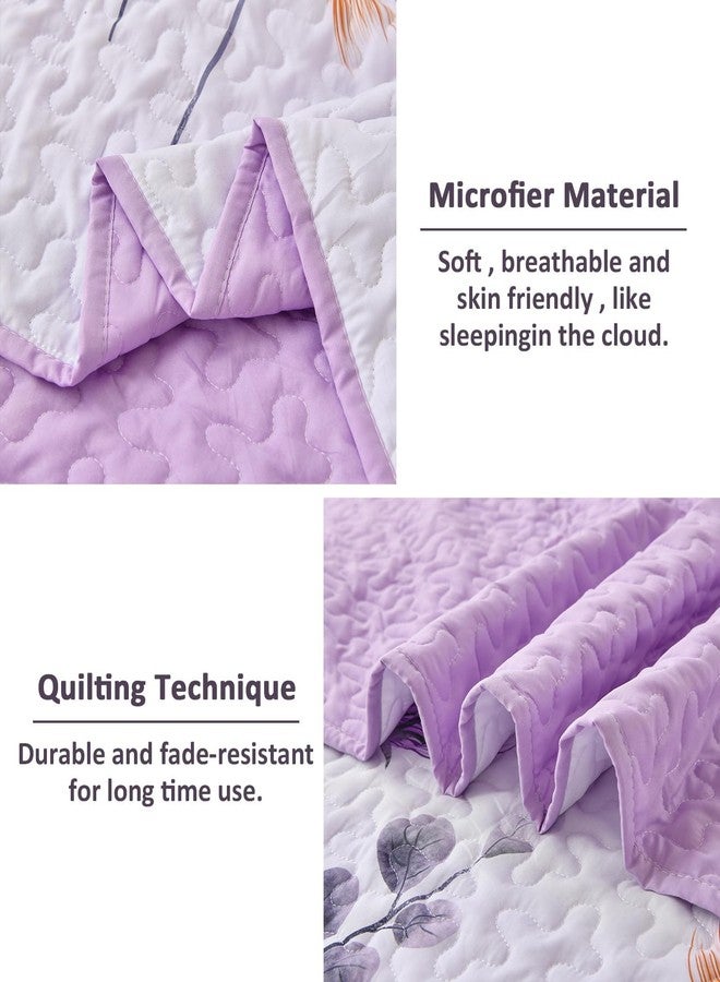 Dinjoy King Size Quilt Set Floral,3 Pieces Purple & Yellow Quilts Coverlet Set Boho Bedspreads Bed Cover Lightweight White Botanical Quilt Bedding Sets for Fall King Bed (90"x104") - Image 5