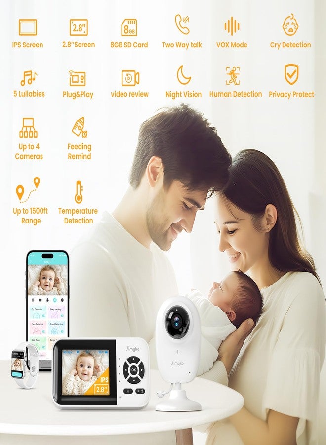 Simyke Smart Baby Monitor with SD Card,WiFi 1080P AI Cam with Phone App,2.8'' IPS Display,AI Face Tracking&Sound Detection,Auto Night Vision,2-Way Talk,Multi-User,Triple Security,1500ft Long Range - Image 2