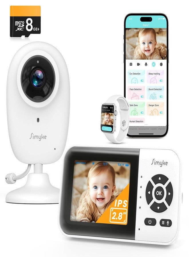 Simyke Smart Baby Monitor with SD Card,WiFi 1080P AI Cam with Phone App,2.8'' IPS Display,AI Face Tracking&Sound Detection,Auto Night Vision,2-Way Talk,Multi-User,Triple Security,1500ft Long Range - Image 1