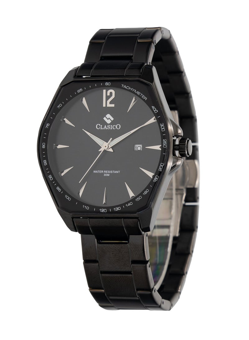 Clasico ساعة يد فاخرة للرجال ⏱️ حركة كوارتز | فولاذ مقاوم للصدأ باللون الأسود ✨ | عرض التاريخ | تصميم الإطار الدائري - Image 1