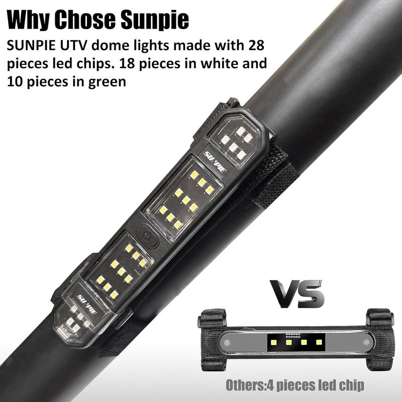 SUNPIE UTV Dome Light Universal SXS Roll Bar Lighting Compatible with Polaris RZR/Ranger/General Honda Talon/Pioneer Kawasaki Mule/Teryx Can Am All Model, w56 White and Green LED Chip Diverse use resistant crafted quality - Image 3