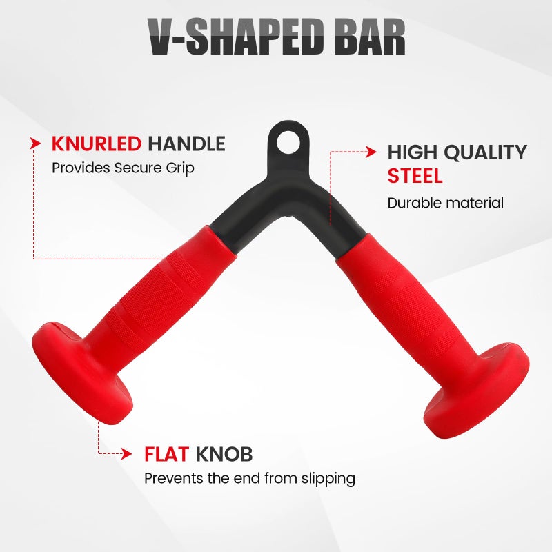 E.T.ENERGIC V-Shaped Bar with PU Grip, Environmentally Odorless, V Bar LAT Pull Down Cable Machine Attachment for Weight Workout Tricep Pull Down Attachment for Home Gym, Black+Red - Image 4