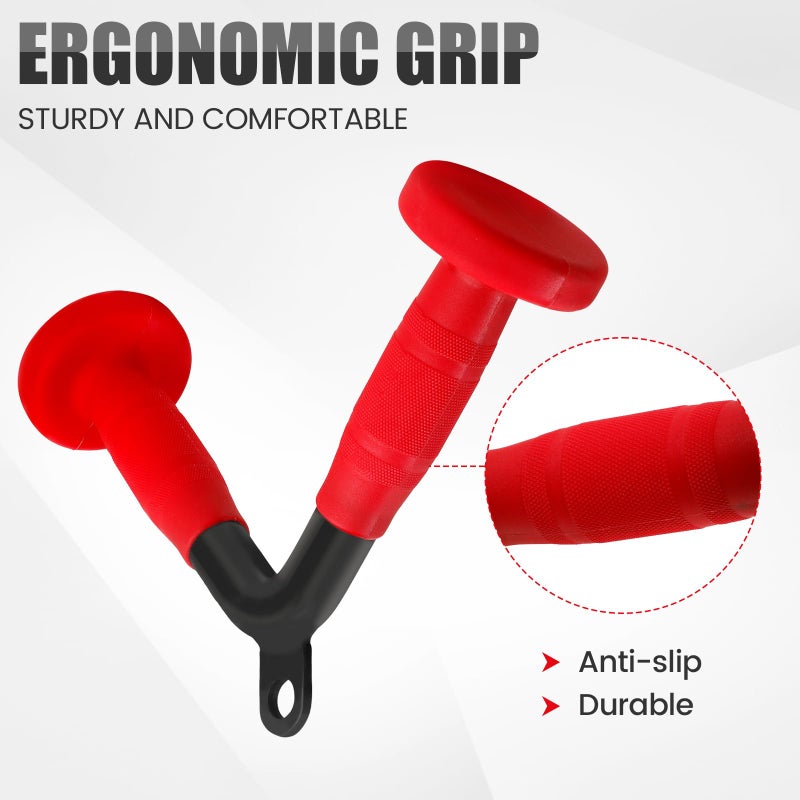 E.T.ENERGIC V-Shaped Bar with PU Grip, Environmentally Odorless, V Bar LAT Pull Down Cable Machine Attachment for Weight Workout Tricep Pull Down Attachment for Home Gym, Black+Red - Image 3