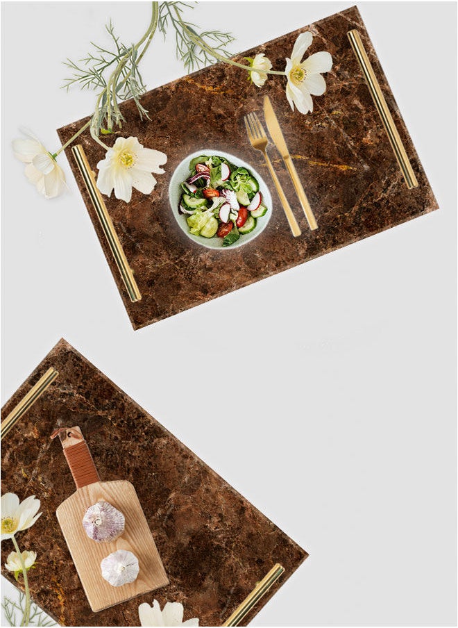 لوحة صينية تقديم مصنوعة من الأكريليك بمقابض معدنية ذهبية اللون مزخرفة بتصميم ملون  - Image 4