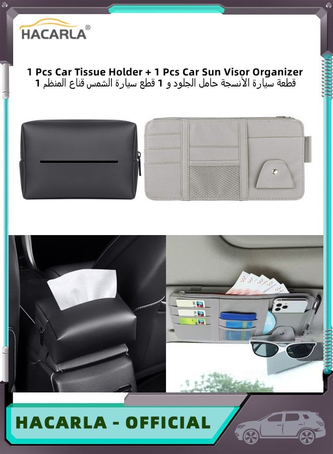 HACARLA 1 Pcs Car Tissue Holder Leather Hanging Tissue Box Holder And 1 Pcs Car Sun Visor Organizer Car Truck Visor Storage Pouch Storage Bag and Glasses Holder For Cards Pens and Document - Image 1