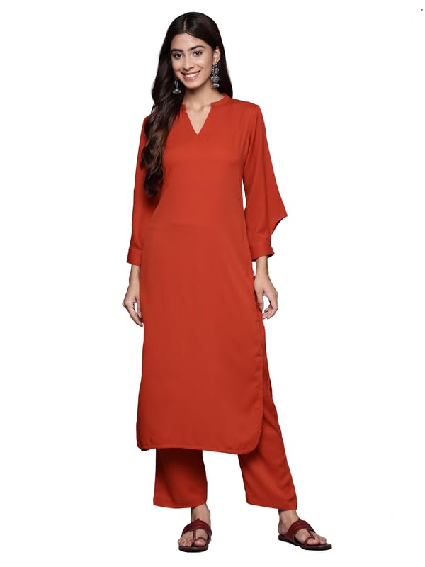 Varanga Women's Silk Blend Solid Regular Kurta Set – Elegant & Comfortable Ethnic Wear for Women, Perfect for Casual & Festive Occasions - Image 1