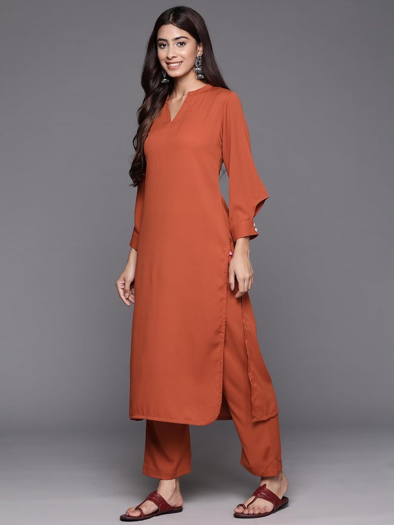 Varanga Women's Silk Blend Solid Regular Kurta Set – Elegant & Comfortable Ethnic Wear for Women, Perfect for Casual & Festive Occasions - Image 3