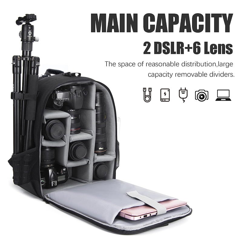 CADeN Camera Backpack Bag Professional for DSLR/SLR Mirrorless Camera Waterproof, Camera Case Compatible for Sony Canon Nikon Camera and Lens Tripod Accessories (Large, 5.0 Black) - Image 2