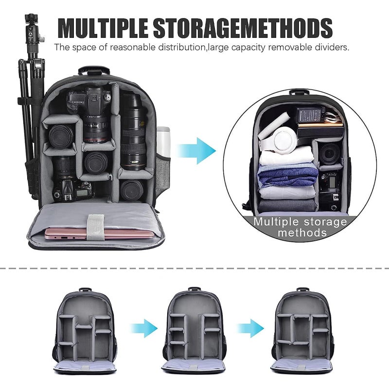 CADeN Camera Backpack Bag Professional for DSLR/SLR Mirrorless Camera Waterproof, Camera Case Compatible for Sony Canon Nikon Camera and Lens Tripod Accessories (Large, 5.0 Black) - Image 3