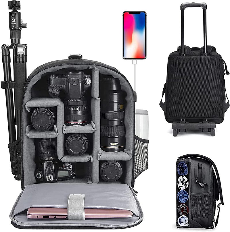 CADeN Camera Backpack Bag Professional for DSLR/SLR Mirrorless Camera Waterproof, Camera Case Compatible for Sony Canon Nikon Camera and Lens Tripod Accessories (Large, 5.0 Black) - Image 1
