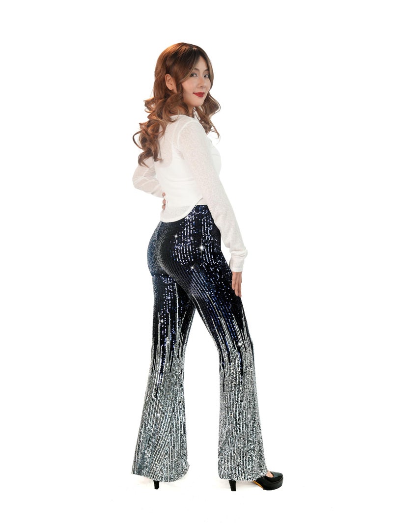 Nawgut Sequin Flare Pants Sparkly Glitter High Waisted Bell Bottom Trousers Disco Party Clubwear for Women-XX-Large - Image 2