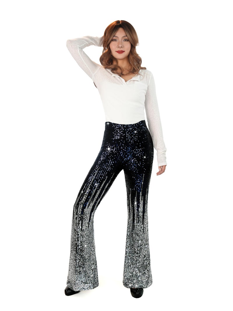 Nawgut Sequin Flare Pants Sparkly Glitter High Waisted Bell Bottom Trousers Disco Party Clubwear for Women-XX-Large - Image 3
