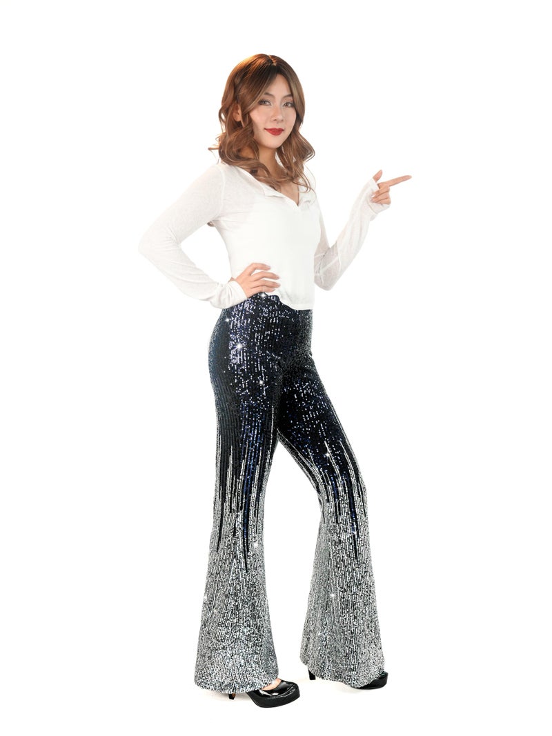 Nawgut Sequin Flare Pants Sparkly Glitter High Waisted Bell Bottom Trousers Disco Party Clubwear for Women-XX-Large - Image 4