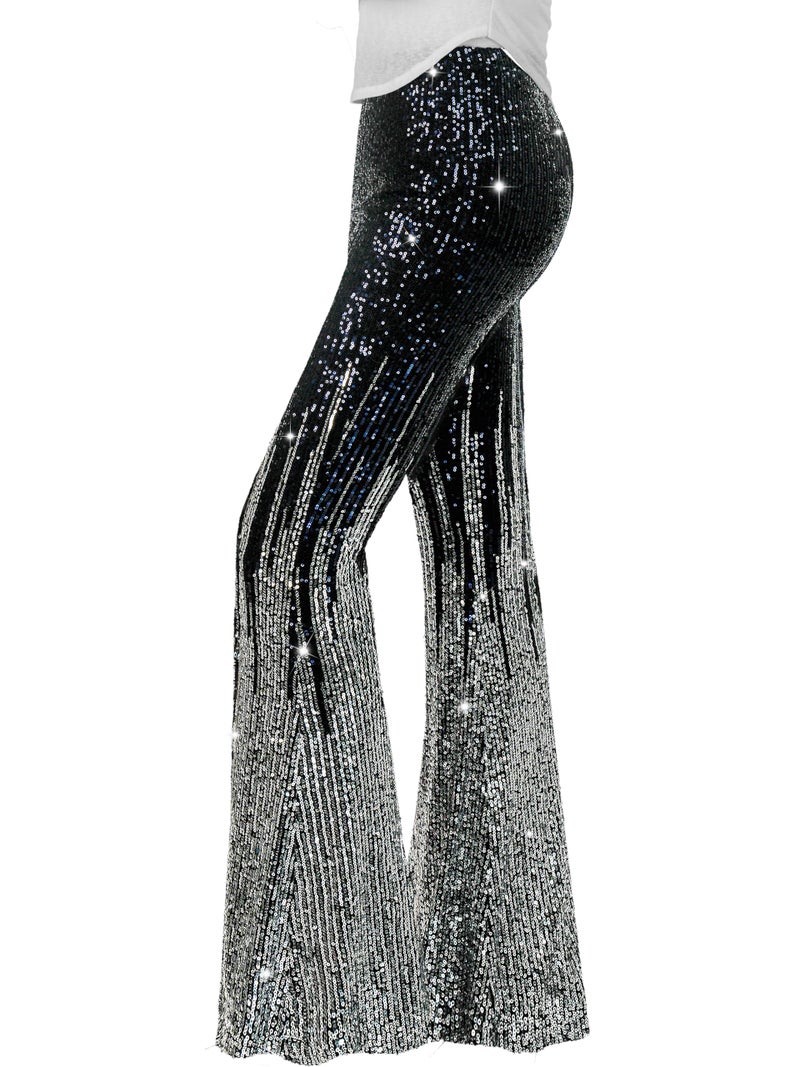 Nawgut Sequin Flare Pants Sparkly Glitter High Waisted Bell Bottom Trousers Disco Party Clubwear for Women-XX-Large - Image 1