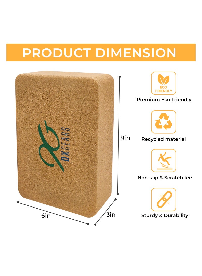 DXGEARS - Cork Yoga Block High Density 9X6X3 Inch To Improve Strength Flexibility And Balance Light Weight And Non Slip Surface For Yoga Pilates And Meditation Pack Of 1 - Image 1