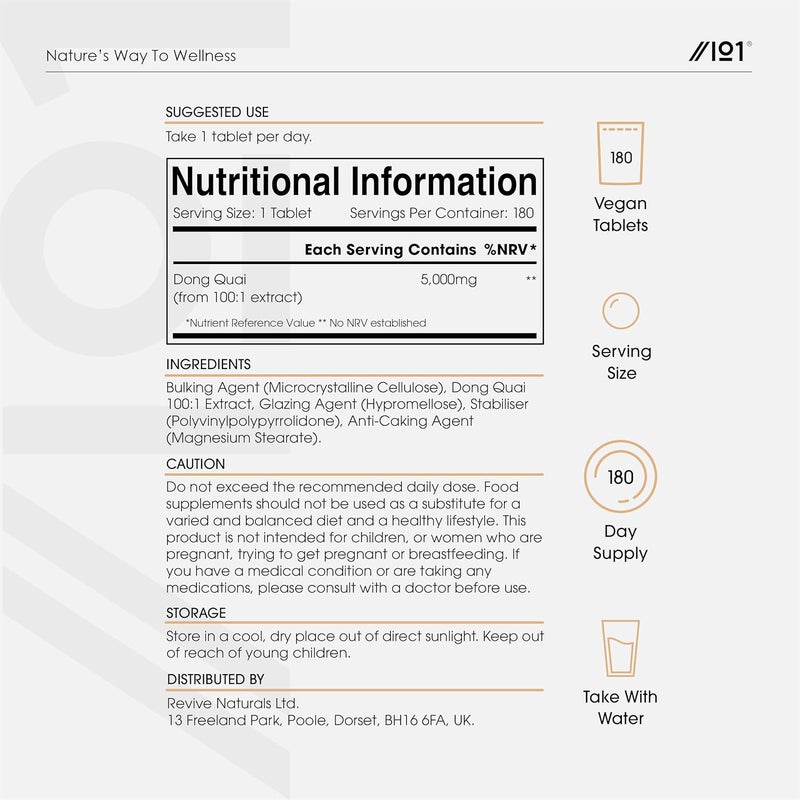 ALPHA01 مستخلص دونغ كواي 5000 ملغ - 180 قرص نباتي - مكمل مستخلص أنجيليكا سينينسيس عالي القوة 100:1 - كيس قابل لإعادة الإغلاق وإعادة التدوير من ألفا01 - Image 3