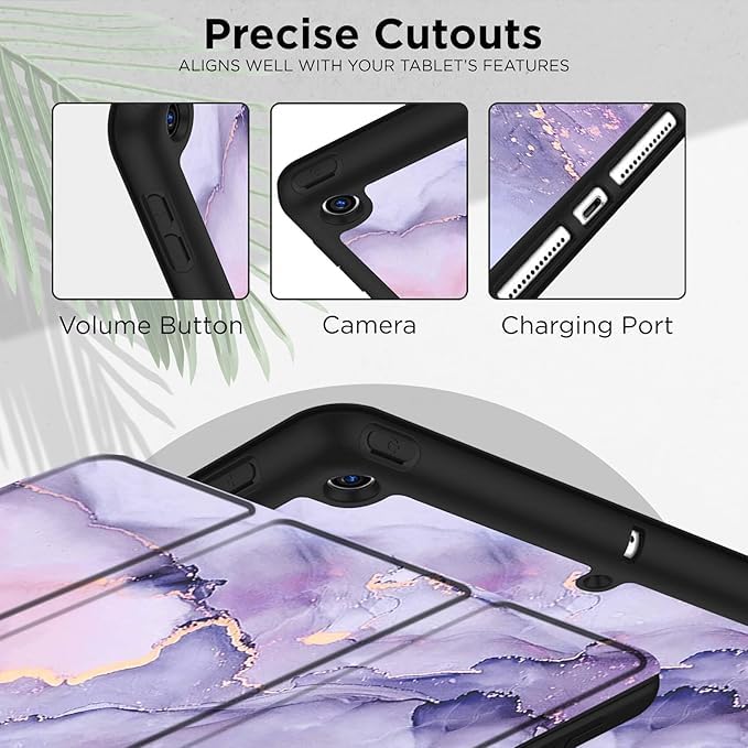 ProElite Smart Case for iPad 10.2 inch 2021 9th/8th/7th Gen [Auto Sleep/Wake Cover] [Pencil Holder] [Soft Flexible Case] Recoil Series - Marble Purple with Stylus Pen - Image 4