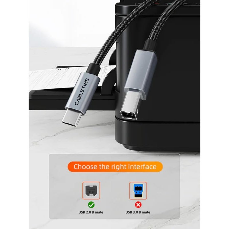 CT-CMBM1-AG2 USB C to B USB 2.0 Printer Cable, Black - Image 4