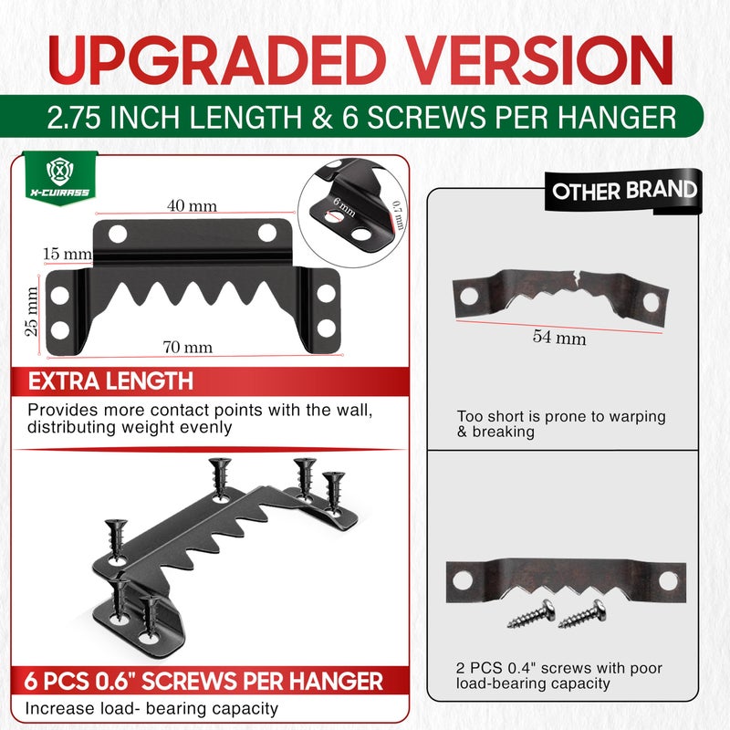 X-CUIRASS [Premium] 25 Pack 70mm Sawtooth Picture Hangers with 0.6â€ Screws, Heavy-Duty Steel,300LBS Load-Bearing Capacity,Picture Hanging for Wall Mounting of Artwork, Wooden Frames,Home Decoration(Black) - Image 3