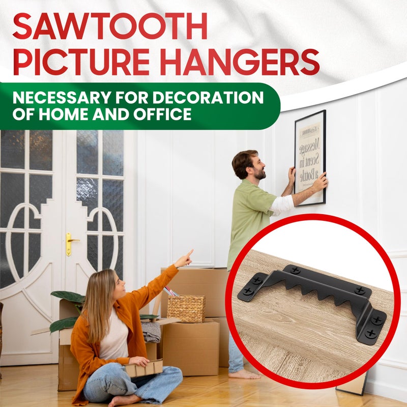 X-CUIRASS [Premium] 25 Pack 70mm Sawtooth Picture Hangers with 0.6â€ Screws, Heavy-Duty Steel,300LBS Load-Bearing Capacity,Picture Hanging for Wall Mounting of Artwork, Wooden Frames,Home Decoration(Black) - Image 2
