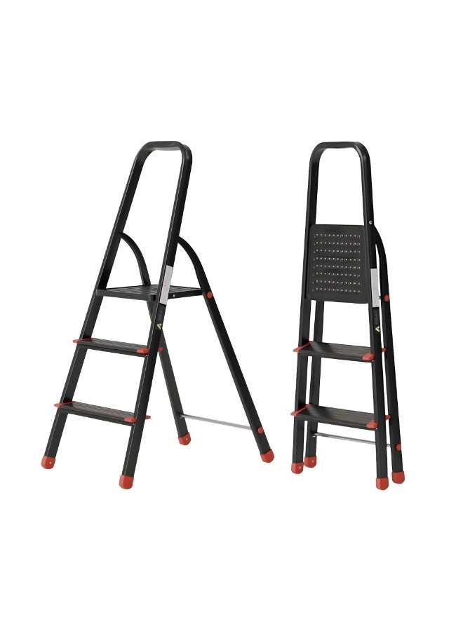 Egardenkart Aluminium Step Ladder for Home - 3 Steps, Black | Anti-Slip Foldable Ladder for Home, Kitchen, Garden, Office | Lightweight, Portable Folding Ladder with Grip (Black) - Image 1