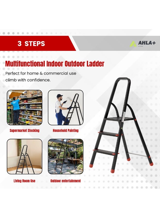 Egardenkart Aluminium Step Ladder for Home - 3 Steps, Black | Anti-Slip Foldable Ladder for Home, Kitchen, Garden, Office | Lightweight, Portable Folding Ladder with Grip (Black) - Image 4