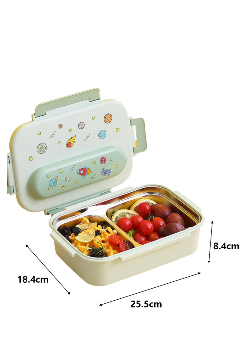 316 Stainless Steel Insulated Lunch Box Student Cute Compartment Lunch Box Office Worker Portable Lunch Box (Two Compartment Lunch Box Light Green)  - Image 2