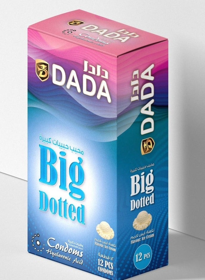 دادا واقيات ذكرية بنكهة آيس كريم مع نقاط كبيرة، علبة تحتوي على 12 قطعة، مصنوعة من مواد عالية الجودة