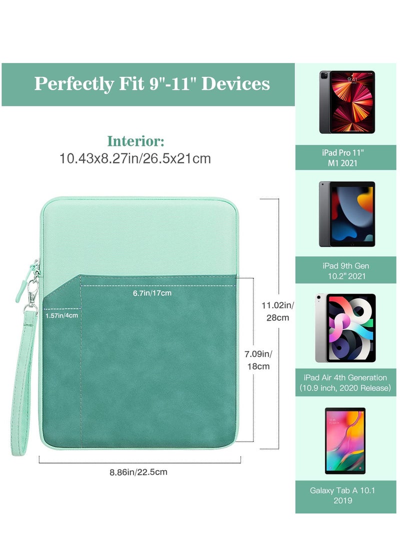 Stylish Green 9-11 Inch Tablet Sleeve Case with Pocket - Durable Protection for Your Device - Image 2
