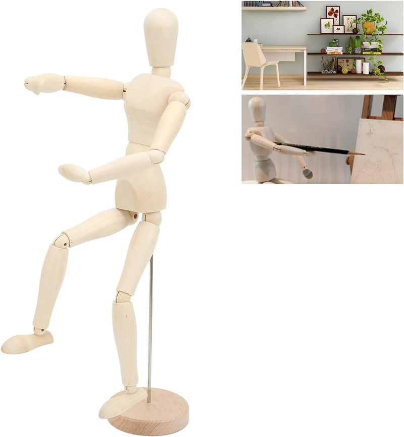 16in Wooden Mannequin, Mini Flexible Rotating Sketch Drawing Figure Model, Articulated Wooden Figures for Artists and Kids, Lotus with 14 Joints for Home Decor and Anima - Image 3