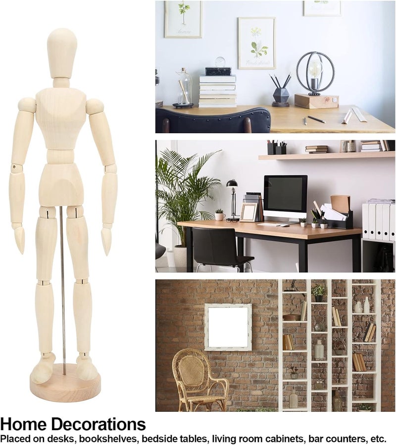 16in Wooden Mannequin, Mini Flexible Rotating Sketch Drawing Figure Model, Articulated Wooden Figures for Artists and Kids, Lotus with 14 Joints for Home Decor and Anima - Image 2