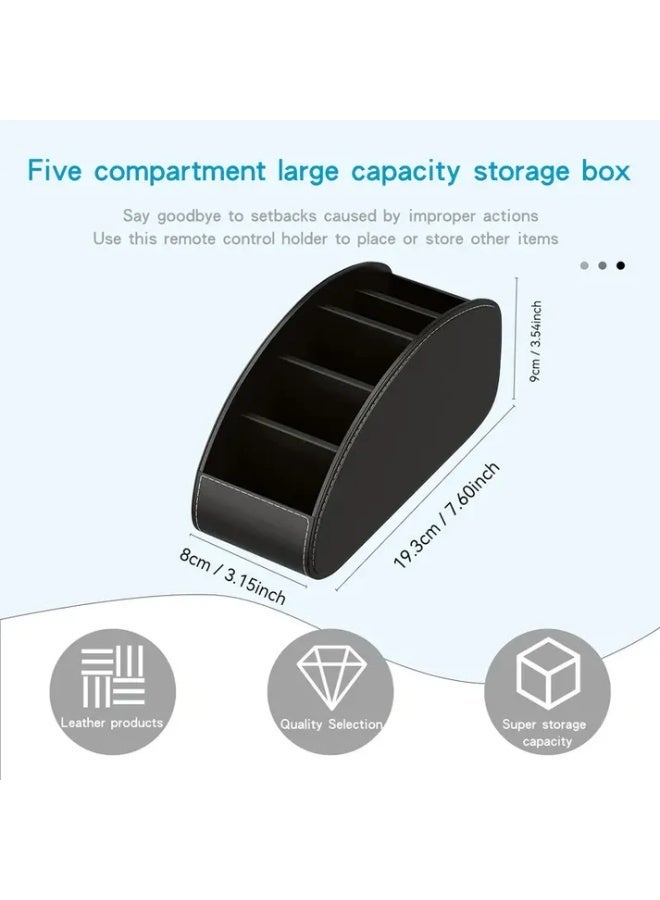 Black Faux Leather Remote Control Holder with 5 Compartments - Image 2