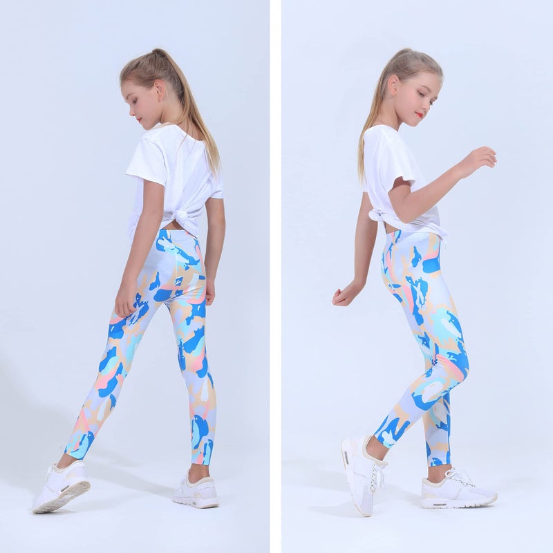 Quedoris Girls 3-Pack Printed Leggings Dazzle Blue Camo Blue Bubble 130Y - Image 4