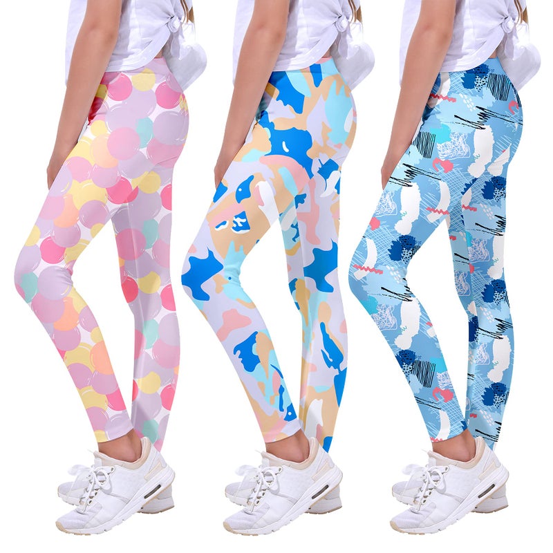 Quedoris Girls 3-Pack Printed Leggings Dazzle Blue Camo Blue Bubble 130Y - Image 1