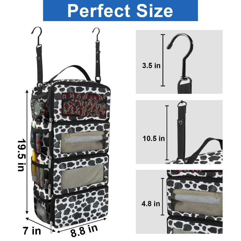 Olosar Suitcase Organizer, Travel Luggage Organizer Portable Hanging Travel Shelves Collapsible Hanging Packing Cubes for Carry on Suitcase, Cow Pattern - Image 4