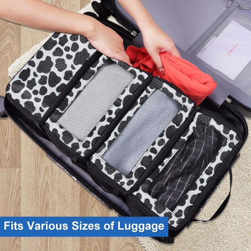 Olosar Suitcase Organizer, Travel Luggage Organizer Portable Hanging Travel Shelves Collapsible Hanging Packing Cubes for Carry on Suitcase, Cow Pattern - Image 3