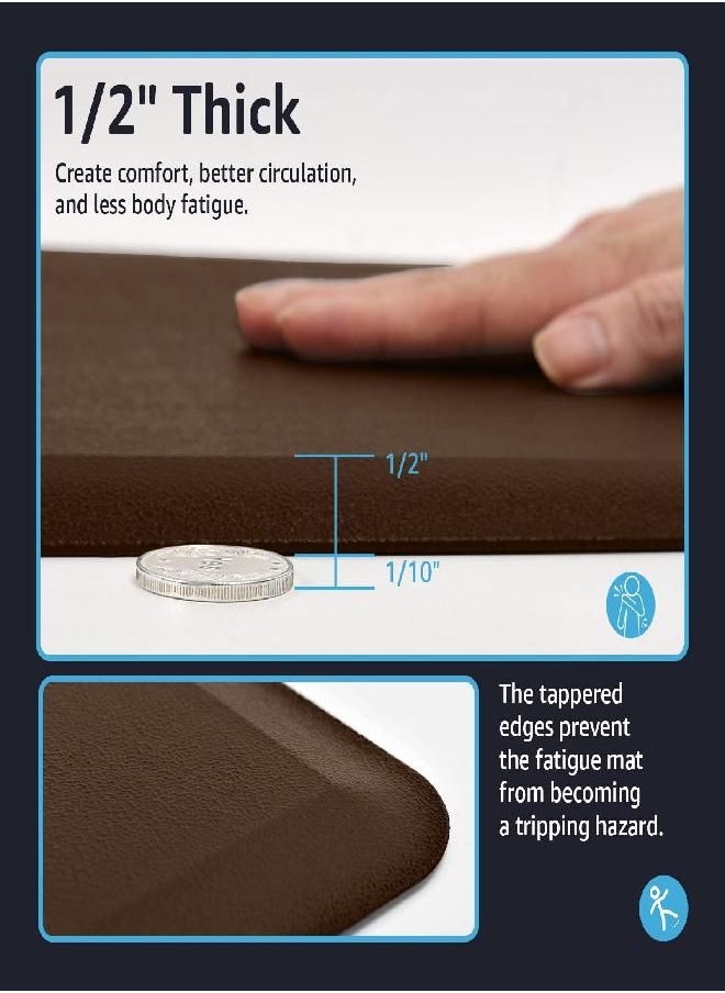 Art3d Art3d Anti Fatigue Mat - 1/2 Inch Cushioned Kitchen Mats - Non Slip Foam Comfort Cushion for Standing Desk, Office or Garage Floor (17.3"x28", Chocolate) 