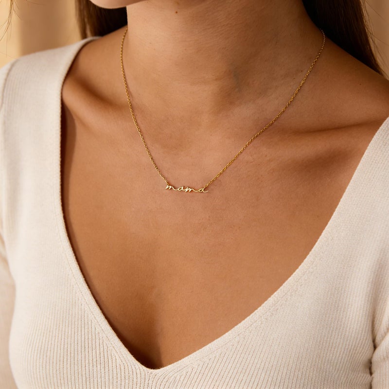 Moodear Dainty Small Mama Necklaces for Women - 18K Gold Plated Mom Chain Pendant Necklace for New Mom Gifts Christmas Birthday - Image 3